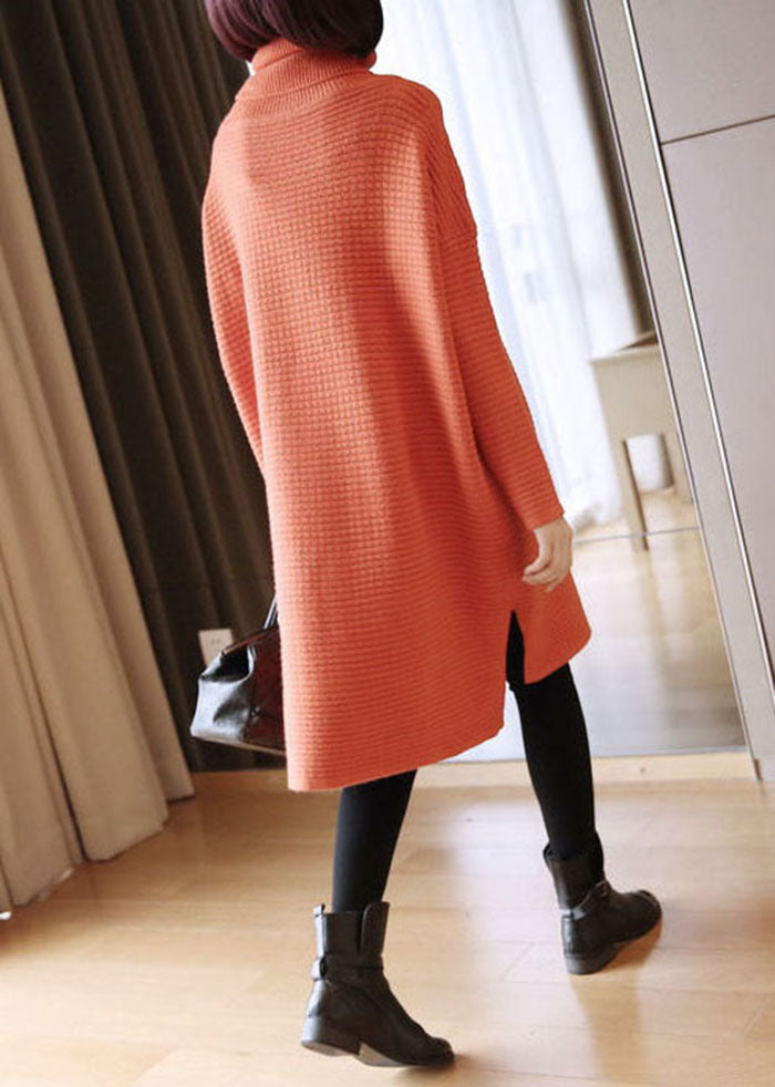 Simple Orange Turtle Neck Oversized Knitted Long Sweater Spring LY1439 - fabuloryshop