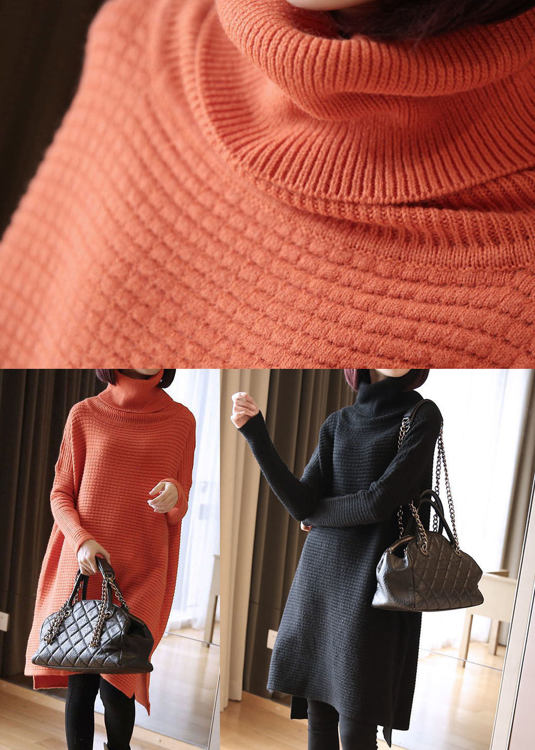 Simple Orange Turtle Neck Oversized Knitted Long Sweater Spring LY1439 - fabuloryshop