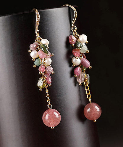 Simple Pink Copper Crystal Pearl Drop  Earrings LY1998 - fabuloryshop