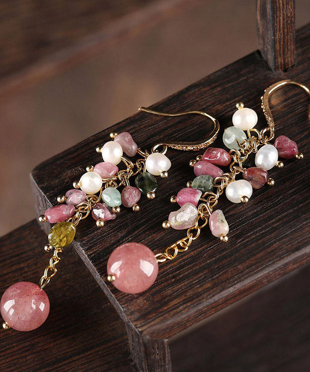 Simple Pink Copper Crystal Pearl Drop  Earrings LY1998 - fabuloryshop