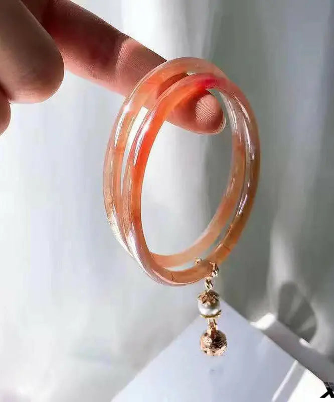 Simple Pink Glass Pearl Small Bell Bangle Ada Fashion