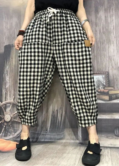 Simple Plaid Pocket Patchwork Cotton Crop Pants Summer LY0617 - fabuloryshop