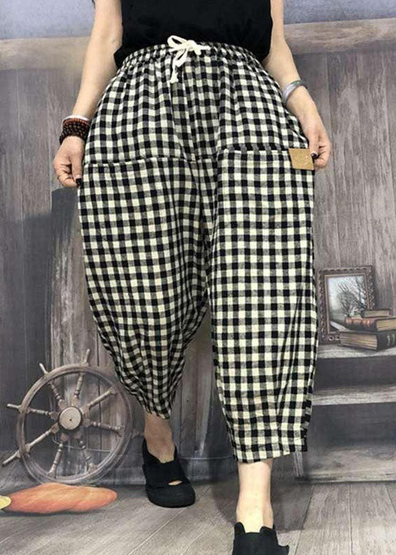 Simple Plaid Pocket Patchwork Cotton Crop Pants Summer LY0617 - fabuloryshop