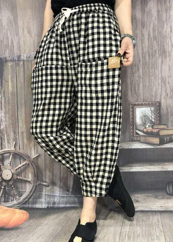 Simple Plaid Pocket Patchwork Cotton Crop Pants Summer LY0617 - fabuloryshop