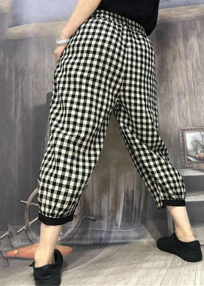 Simple Plaid Pocket Patchwork Cotton Crop Pants Summer LY0617 - fabuloryshop