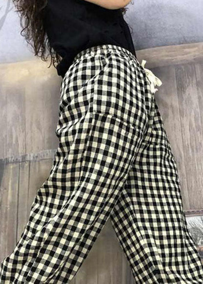 Simple Plaid Pocket Patchwork Cotton Crop Pants Summer LY0617 - fabuloryshop