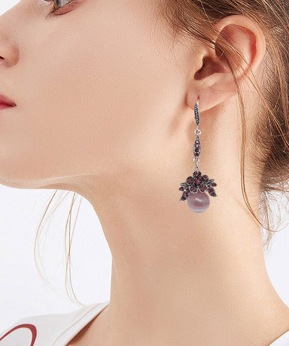 Simple Purple Overgild Zircon Opal Tassel Drop Earrings LY2290