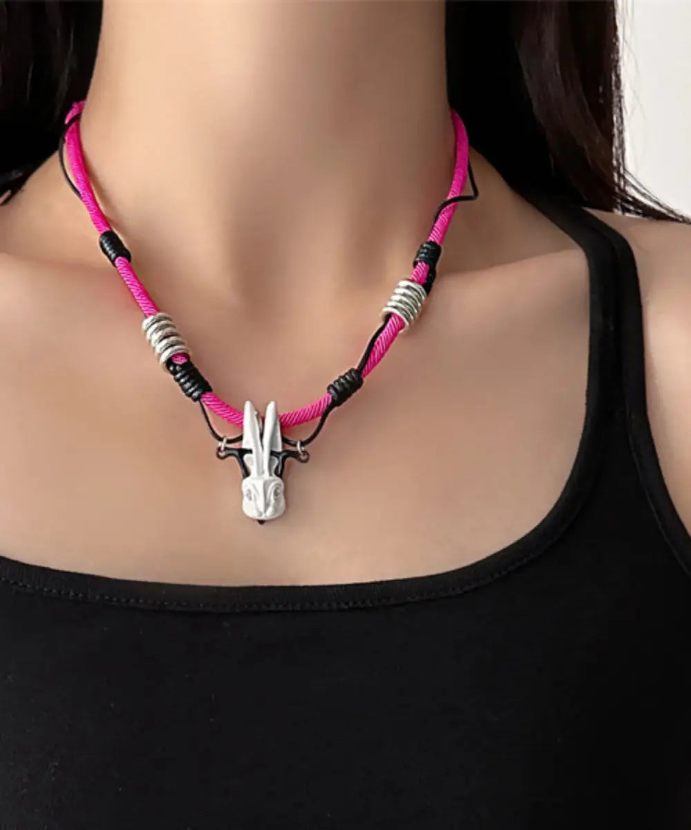 Simple Rose Alloy Hand Knitting Little Rabbit Pendant Necklace Ada Fashion