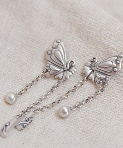 Simple Silk Sterling Silver Butterfly Tassel Xiangyun Drop Earrings LY2023 - fabuloryshop