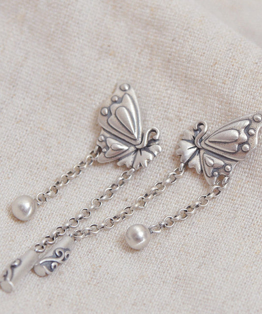 Simple Silk Sterling Silver Butterfly Tassel Xiangyun Drop Earrings LY2023 - fabuloryshop