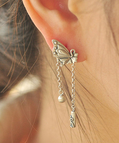 Simple Silk Sterling Silver Butterfly Tassel Xiangyun Drop Earrings LY2023 - fabuloryshop