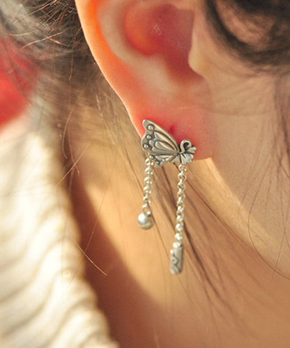 Simple Silk Sterling Silver Butterfly Tassel Xiangyun Drop Earrings LY2023 - fabuloryshop