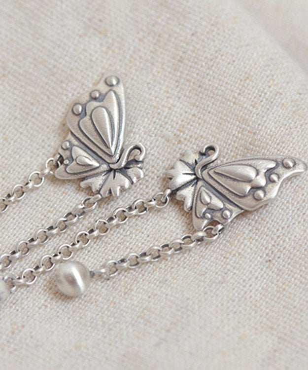 Simple Silk Sterling Silver Butterfly Tassel Xiangyun Drop Earrings LY2023 - fabuloryshop