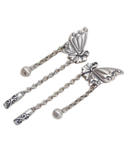 Simple Silk Sterling Silver Butterfly Tassel Xiangyun Drop Earrings LY2023 - fabuloryshop