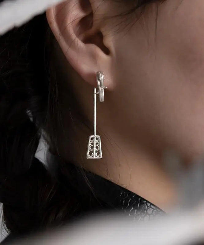 Simple Silk Sterling Silver Morin Khuur Drop Earrings Ada Fashion