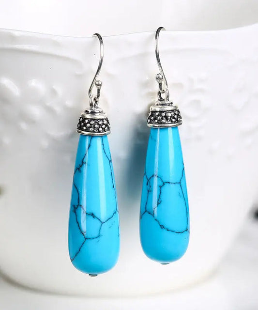 Simple Sterling Silver Turquoise Drop Earrings Ada Fashion