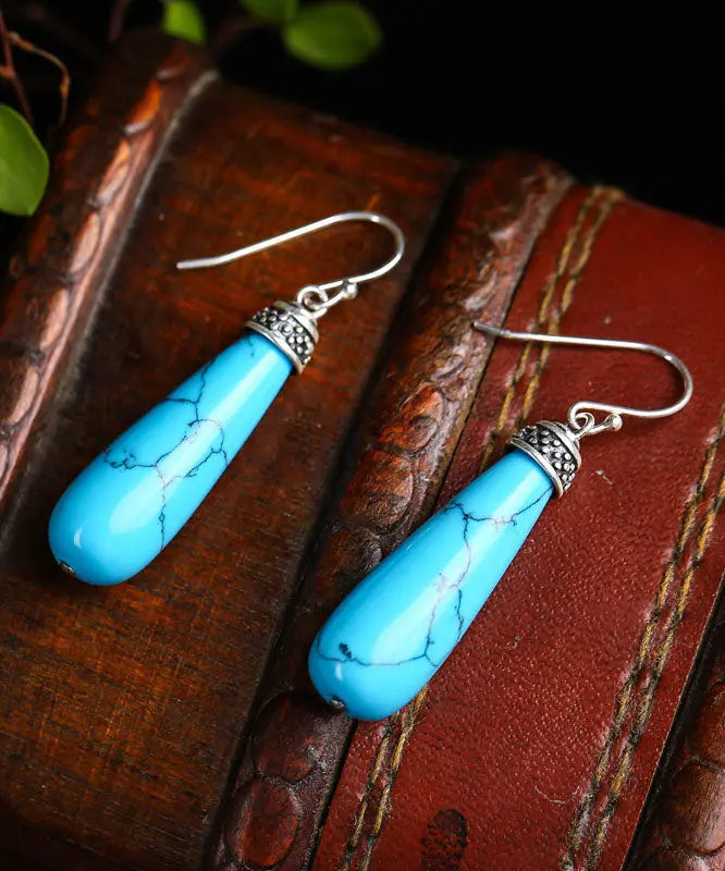 Simple Sterling Silver Turquoise Drop Earrings Ada Fashion