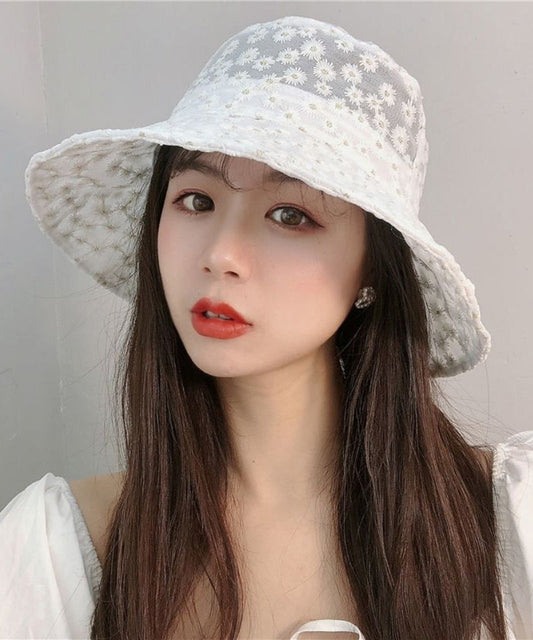 Simple White Daisy Lace Patchwork Embroideried Floppy Sun Hat LY523 - fabuloryshop