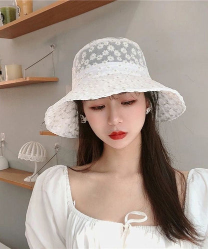 Simple White Daisy Lace Patchwork Embroideried Floppy Sun Hat LY523 - fabuloryshop