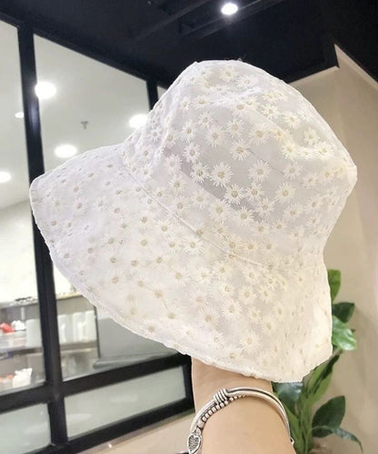 Simple White Daisy Lace Patchwork Embroideried Floppy Sun Hat LY523 - fabuloryshop