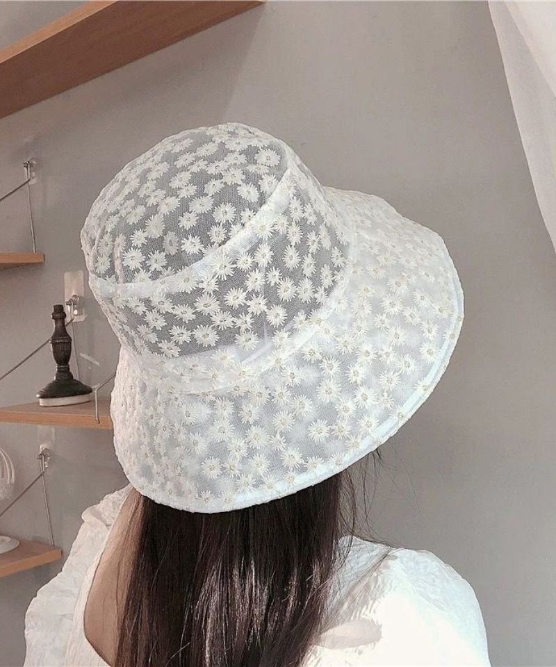 Simple White Daisy Lace Patchwork Embroideried Floppy Sun Hat LY523