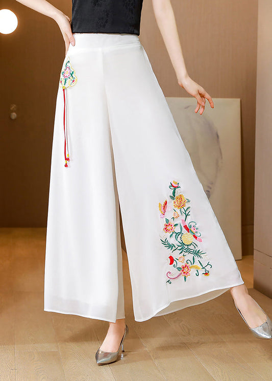 Simple White Embroideried Tassel Chiffon Straight Pants Summer LY0456 - fabuloryshop