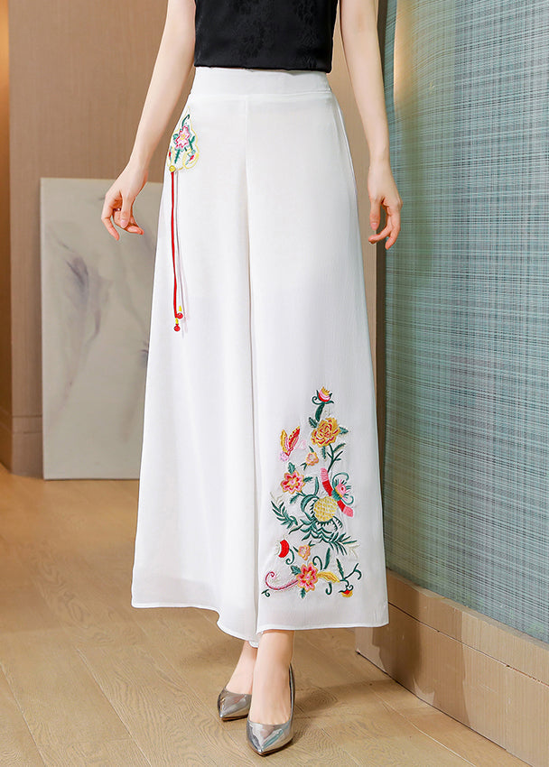 Simple White Embroideried Tassel Chiffon Straight Pants Summer LY0456 - fabuloryshop