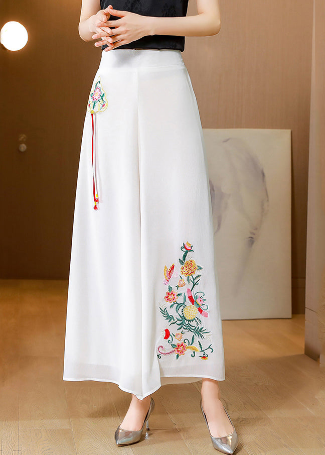 Simple White Embroideried Tassel Chiffon Straight Pants Summer LY0456 - fabuloryshop