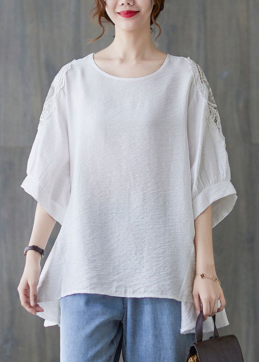 Simple White O-Neck Asymmetrical Patchwork Cotton T Shirt Summer LY5676 - fabuloryshop