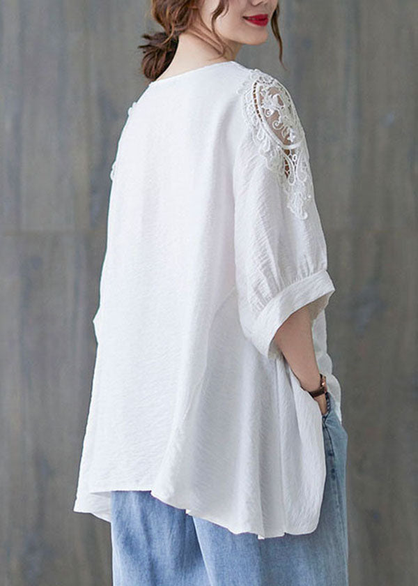 Simple White O-Neck Asymmetrical Patchwork Cotton T Shirt Summer LY5676 - fabuloryshop