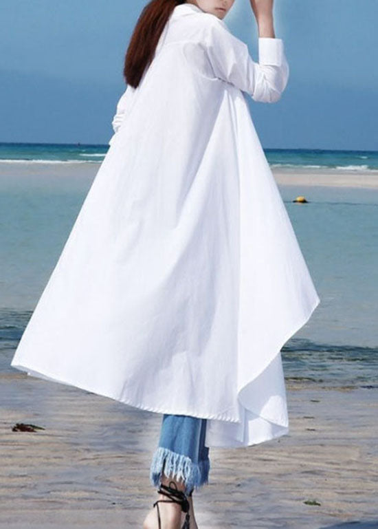 Simple White Peter Pan Collar Asymmetrical Cotton Long Shirt Spring LY2150 - fabuloryshop