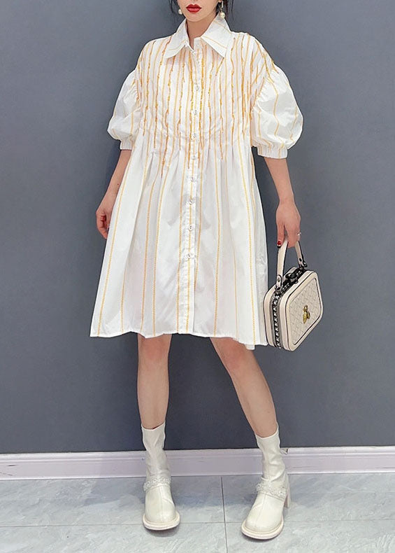 Simple White Peter Pan Collar Striped Cotton Shirts Dress Summer LC0332 - fabuloryshop