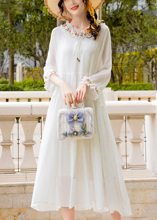 Simple White Ruffled Exra Large Hem Silk Long Dress Spring LY0739
