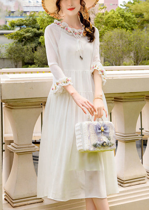 Simple White Ruffled Exra Large Hem Silk Long Dress Spring LY0739 - fabuloryshop