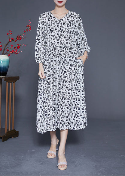 Simple White V Neck Oversized Print Chiffon Long Dresses Spring LY1849 - fabuloryshop