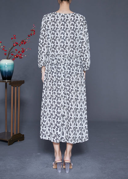 Simple White V Neck Oversized Print Chiffon Long Dresses Spring LY1849 - fabuloryshop