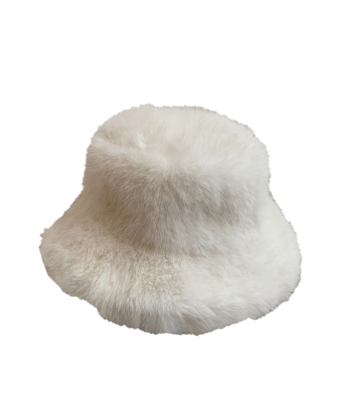 Simple White Warm Fleece Thick Solid Bucket Hat LY509