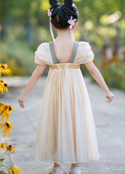 Simple Yellow Tasseled Embroideried Nail Bead Patchwork Baby Girls Dress Summer Ada Fashion