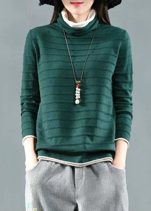 Simple Yellow Turtleneck Patchwork False Two Pieces Knitting Cotton Fall Ada Fashion