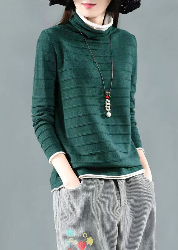 Simple Yellow Turtleneck Patchwork False Two Pieces Knitting Cotton Fall Ada Fashion