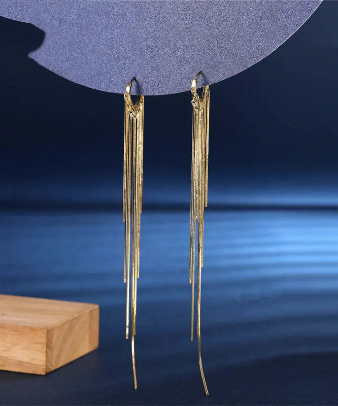 Skinny Gold Copper Overgild Tassel Drop Earrings Ada Fashion