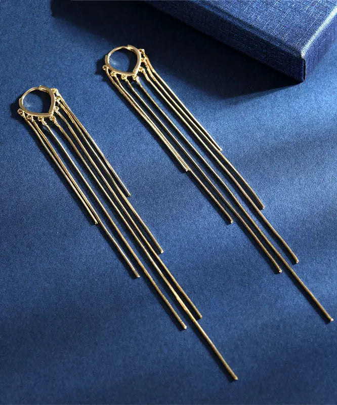 Skinny Gold Copper Overgild Tassel Drop Earrings Ada Fashion