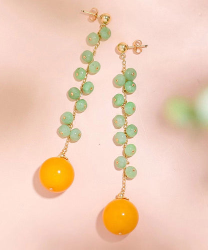 Skinny Green 14K Gold Jade Beeswax Drop Earrings LY2001 - fabuloryshop