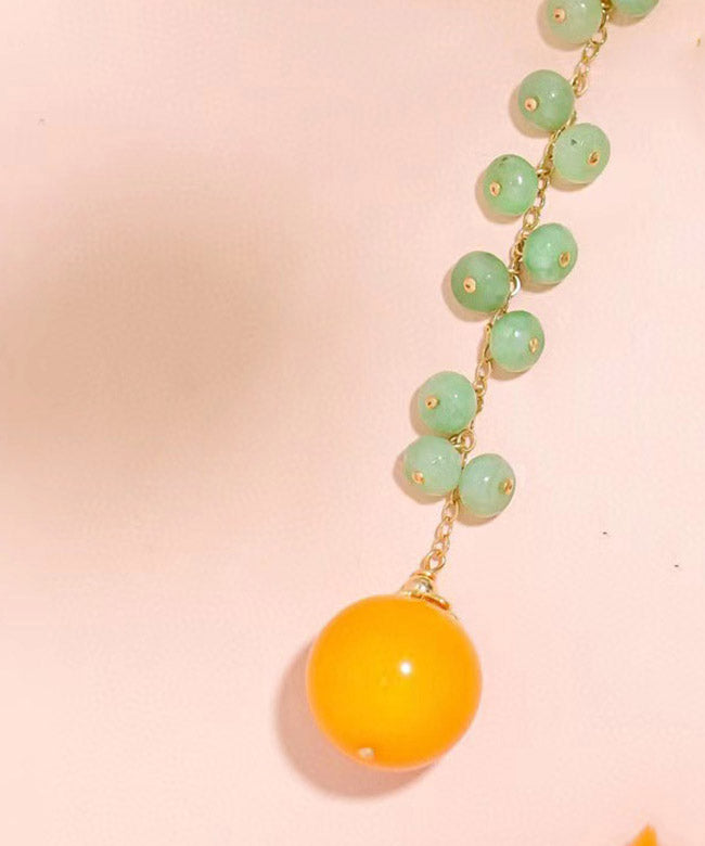 Skinny Green 14K Gold Jade Beeswax Drop Earrings LY2001 - fabuloryshop