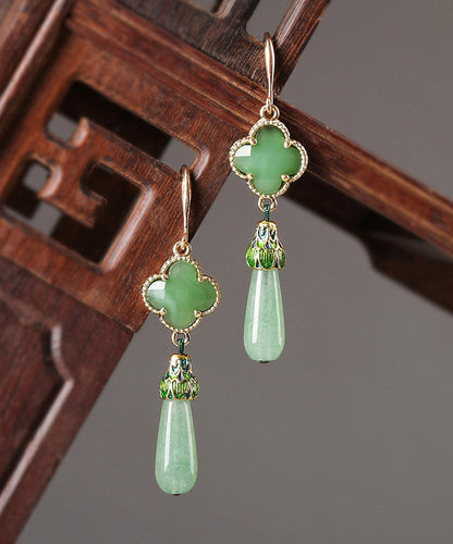 Skinny Green Sterling Silver Jade Cloisonne Coloured Glaze Drop Earrings LY2004 - fabuloryshop