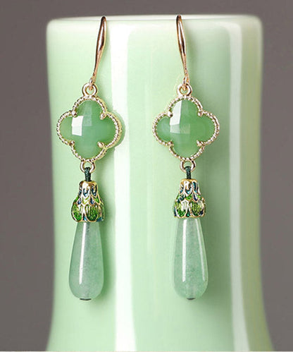 Skinny Green Sterling Silver Jade Cloisonne Coloured Glaze Drop Earrings LY2004 - fabuloryshop