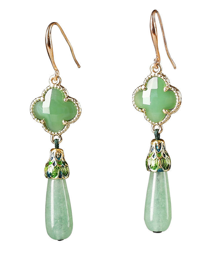 Skinny Green Sterling Silver Jade Cloisonne Coloured Glaze Drop Earrings LY2004 - fabuloryshop