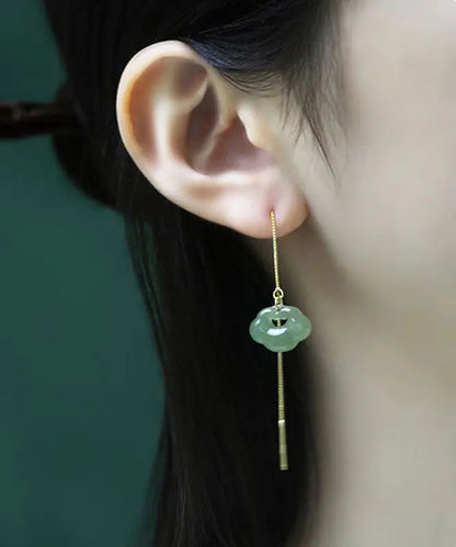 Skinny Green Sterling Silver Overgild Jade Drop Earrings Ada Fashion