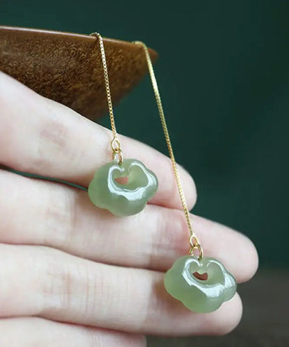 Skinny Green Sterling Silver Overgild Jade Drop Earrings Ada Fashion