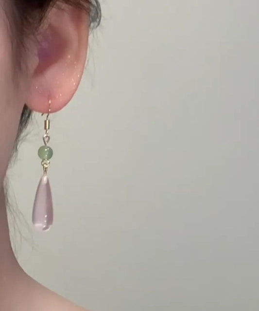 Skinny Pink Sterling Silver Drip Chalcedony Jade Drop Earrings TW1031 - fabuloryshop